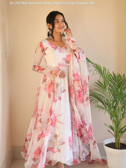 Dn 293 Non-Branded Stmbl Organza Gown Dupatta Set