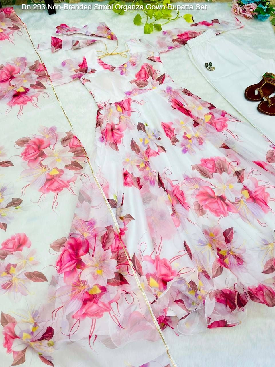 Dn 293 Non-Branded Stmbl Organza Gown Dupatta Set