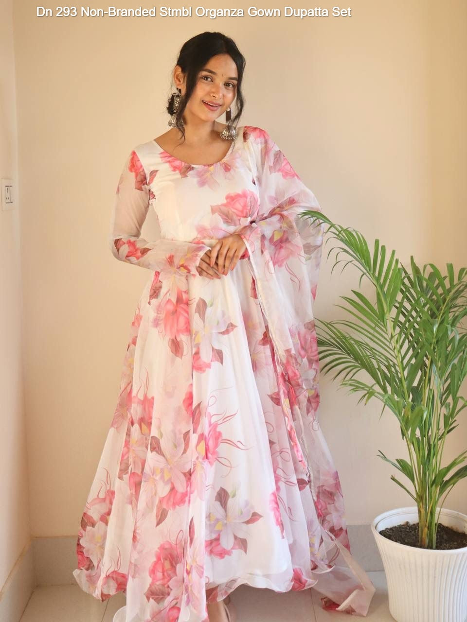 Dn 293 Non-Branded Stmbl Organza Gown Dupatta Set