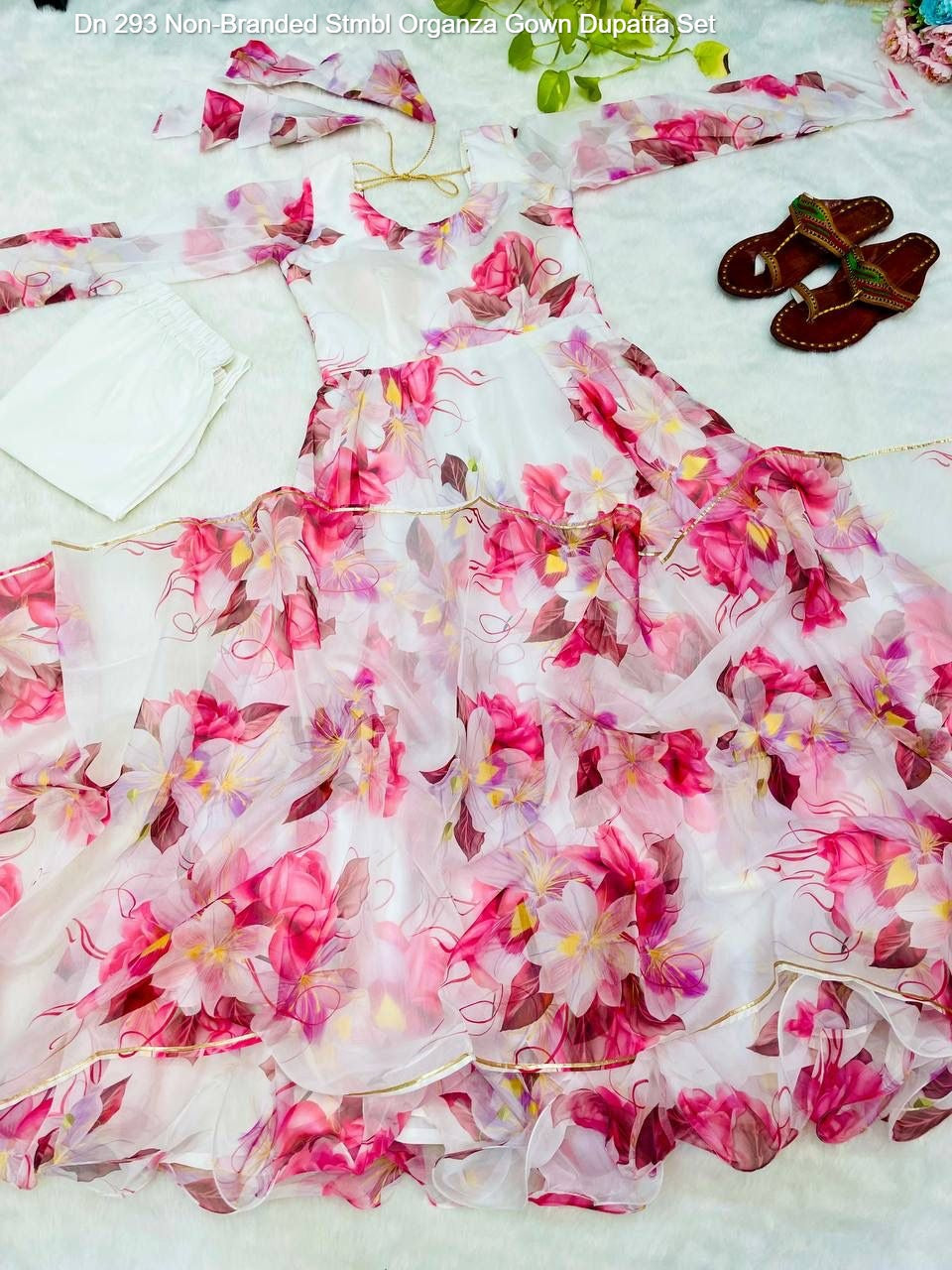 Dn 293 Non-Branded Stmbl Organza Gown Dupatta Set