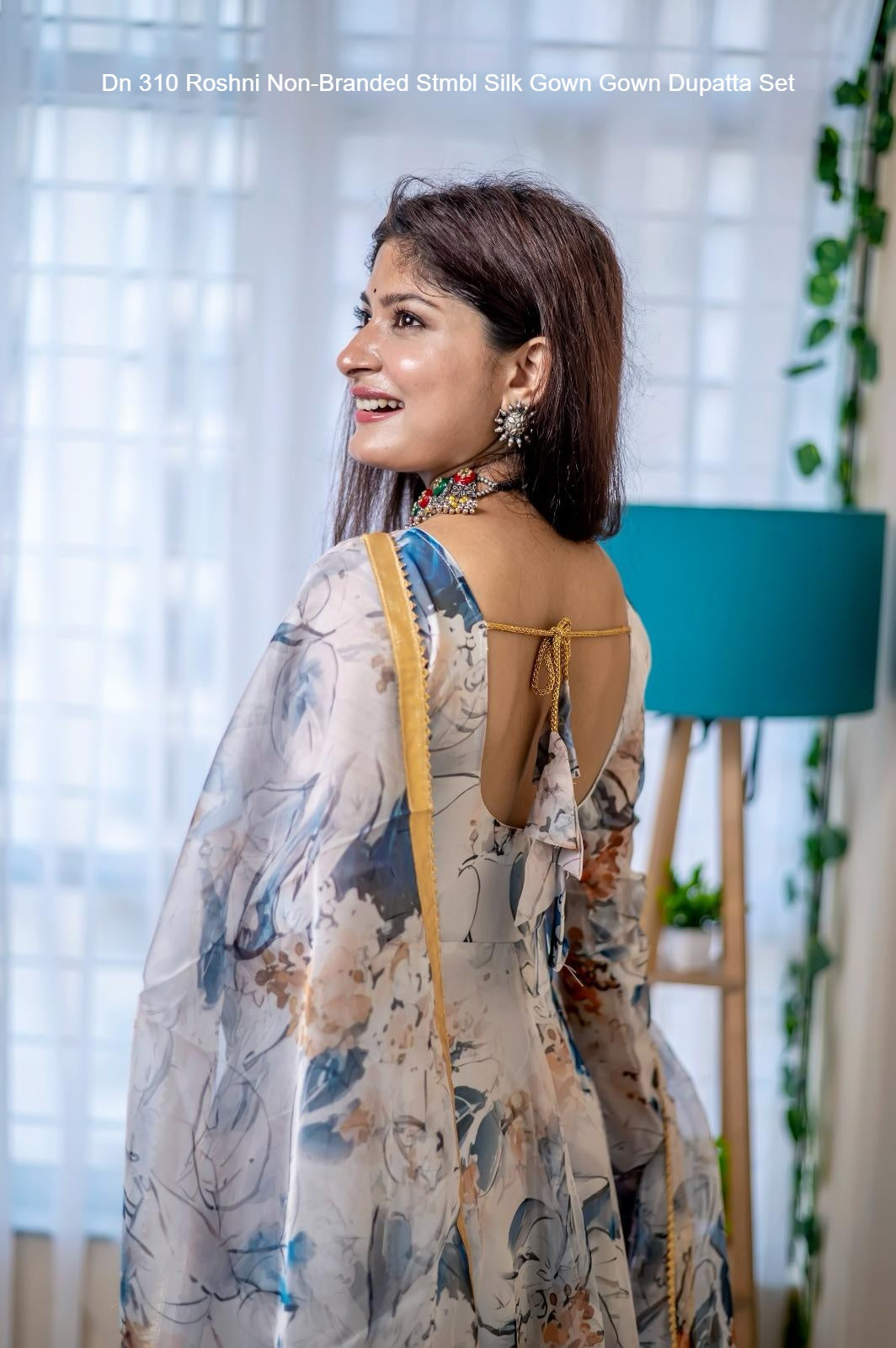 Dn 310 Roshni Non-Branded Stmbl Silk Gown Gown Dupatta Set