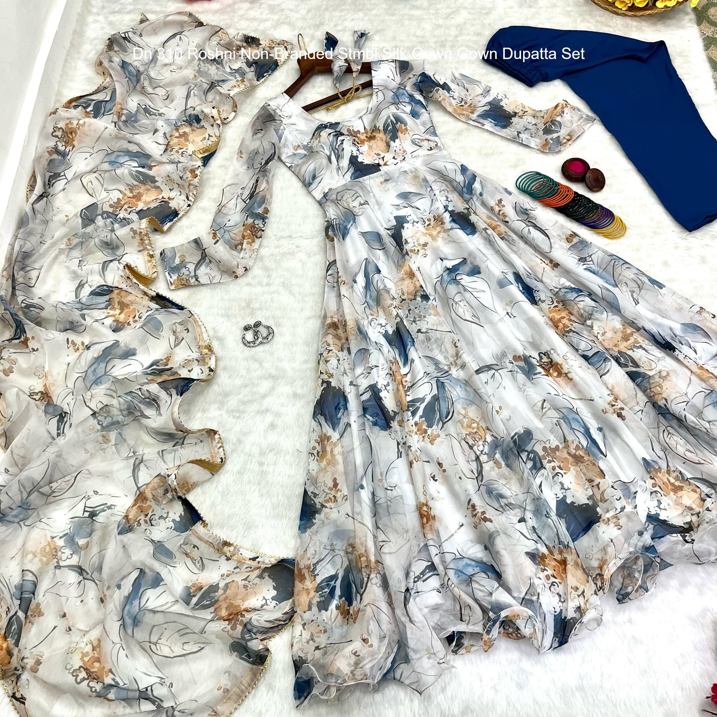 Dn 310 Roshni Non-Branded Stmbl Silk Gown Gown Dupatta Set