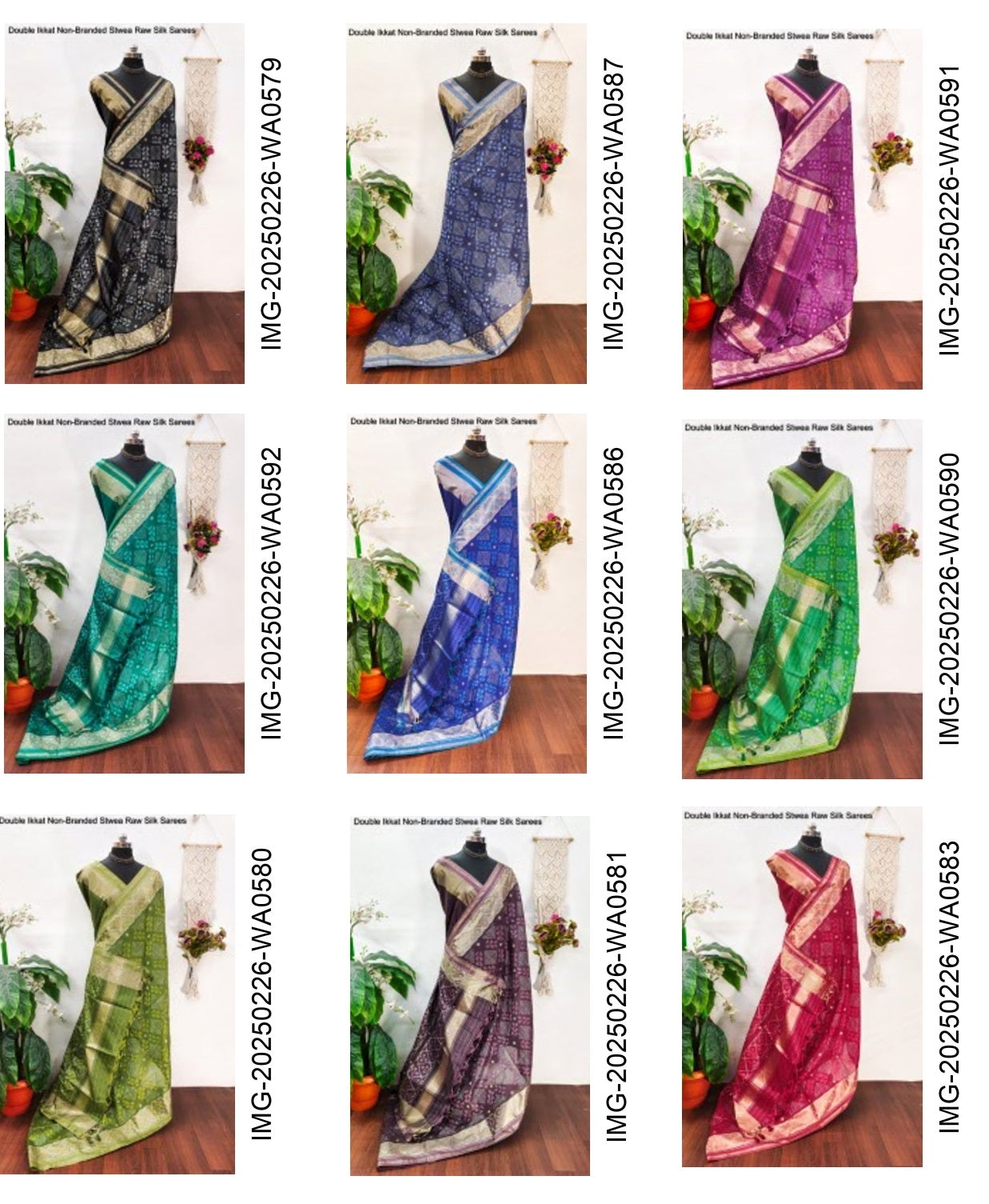 Double Ikkat Non-Branded Stwea Raw Silk Sarees
