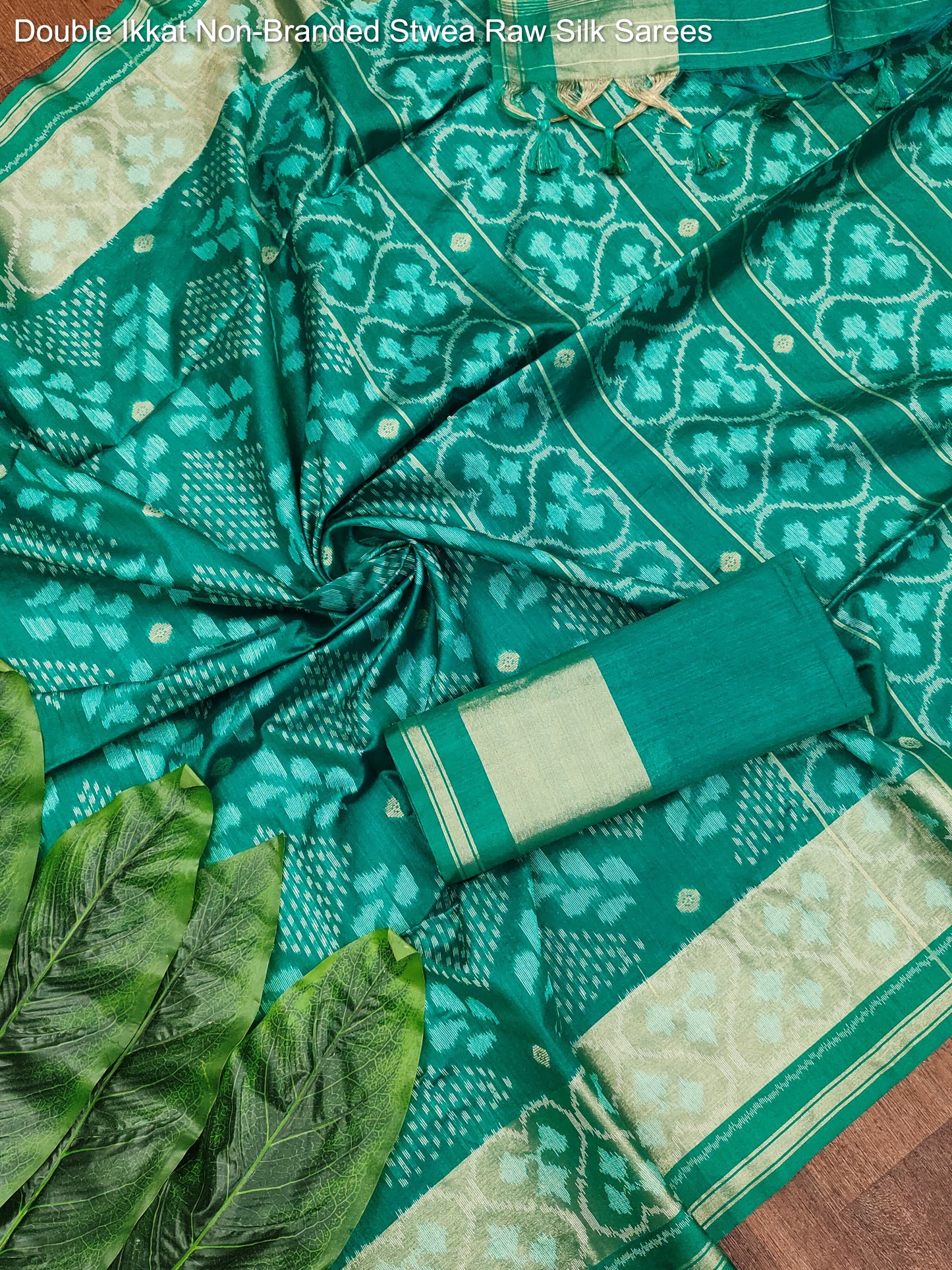 Double Ikkat Non-Branded Stwea Raw Silk Sarees