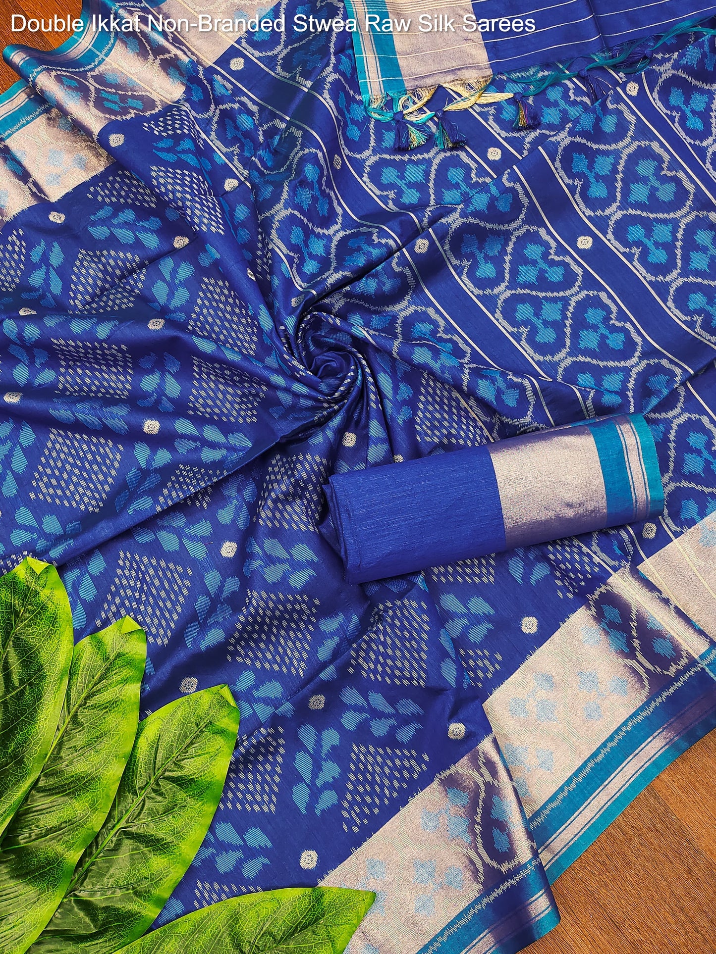 Double Ikkat Non-Branded Stwea Raw Silk Sarees