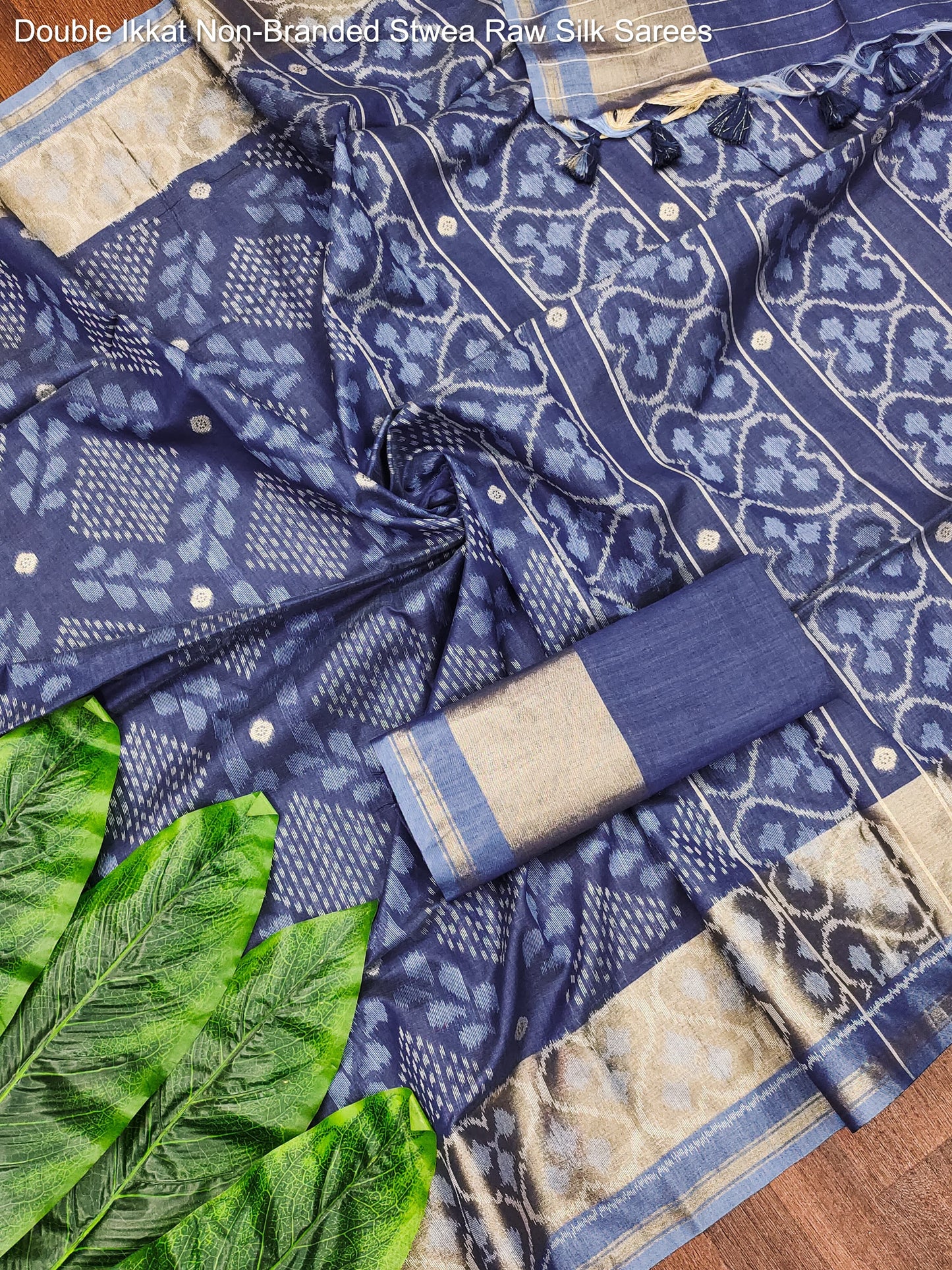 Double Ikkat Non-Branded Stwea Raw Silk Sarees