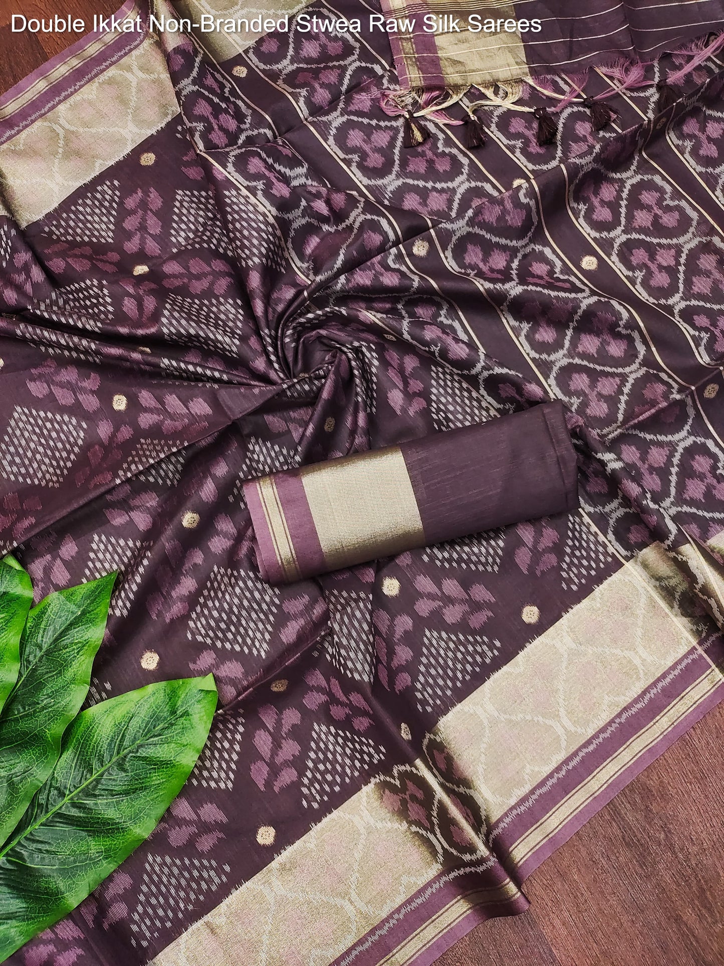 Double Ikkat Non-Branded Stwea Raw Silk Sarees