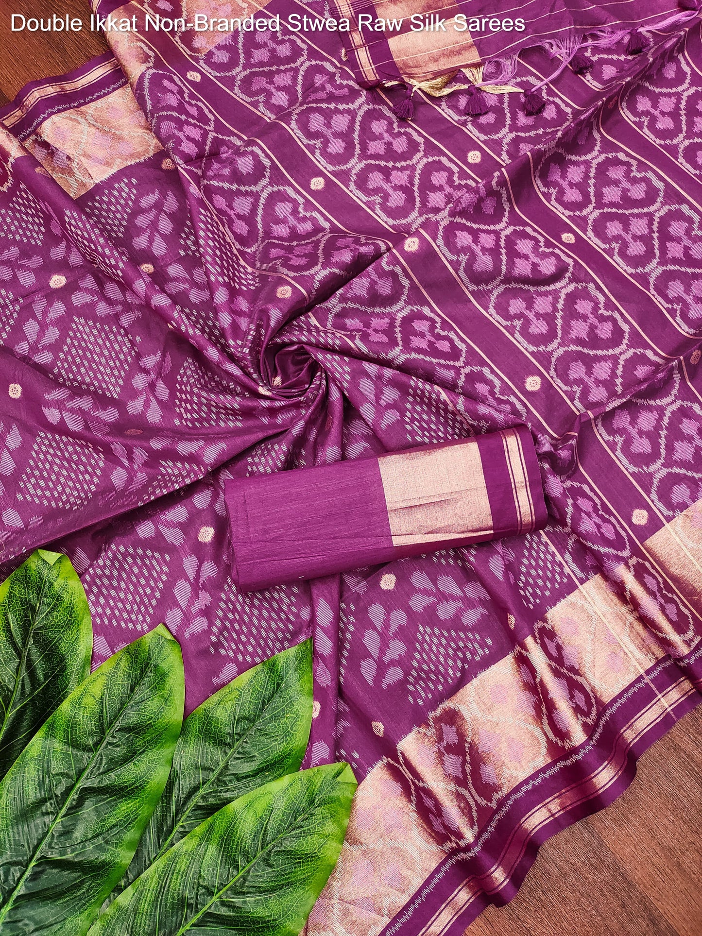Double Ikkat Non-Branded Stwea Raw Silk Sarees