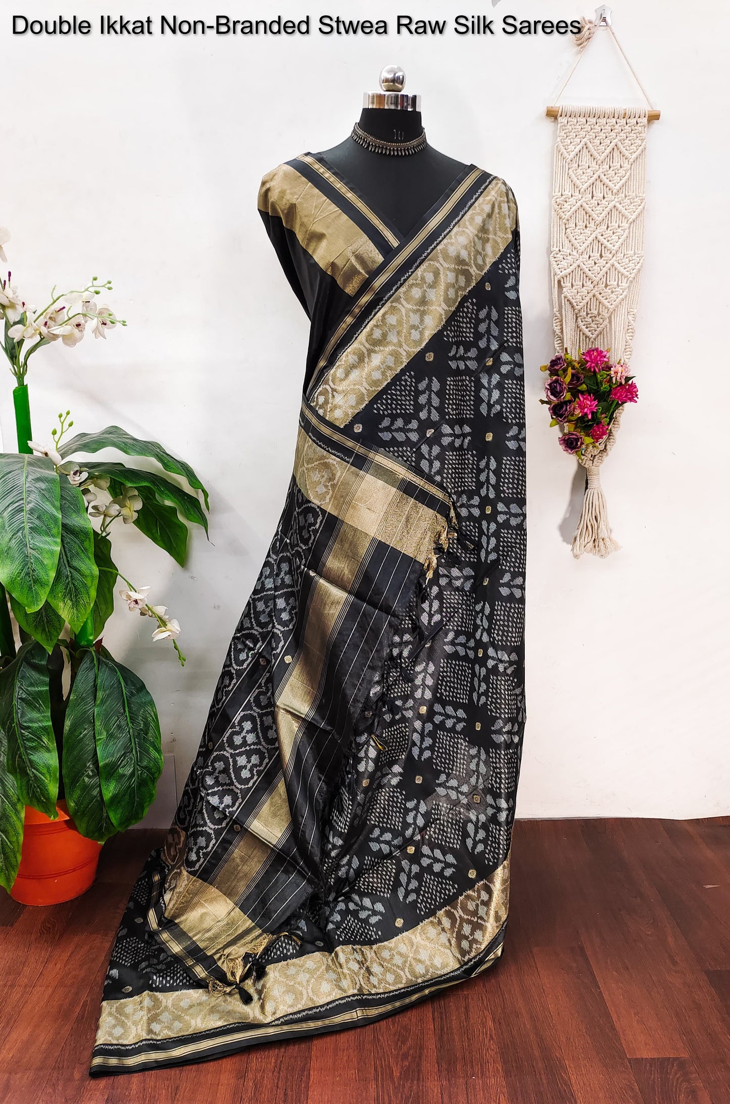 Double Ikkat Non-Branded Stwea Raw Silk Sarees