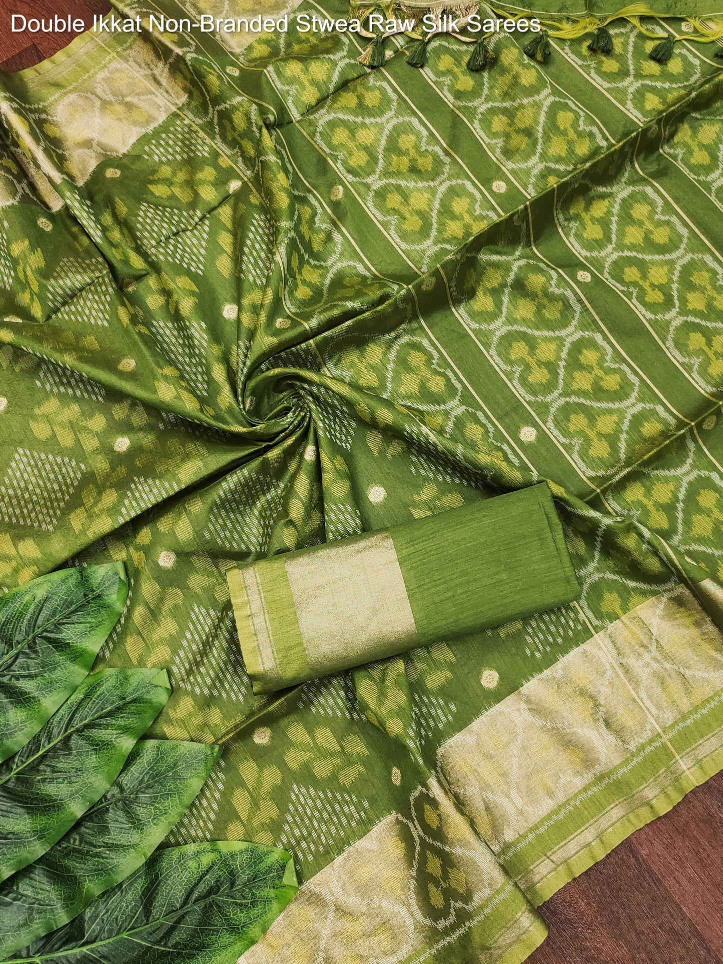 Double Ikkat Non-Branded Stwea Raw Silk Sarees