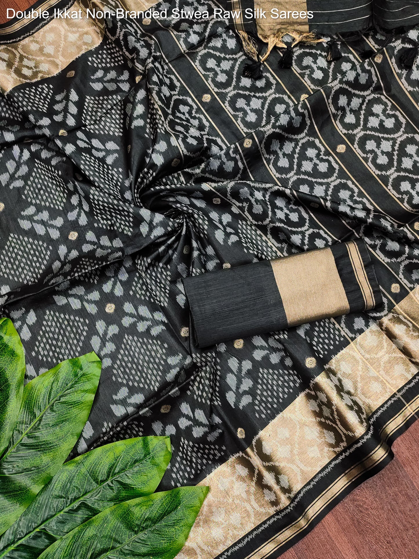 Double Ikkat Non-Branded Stwea Raw Silk Sarees