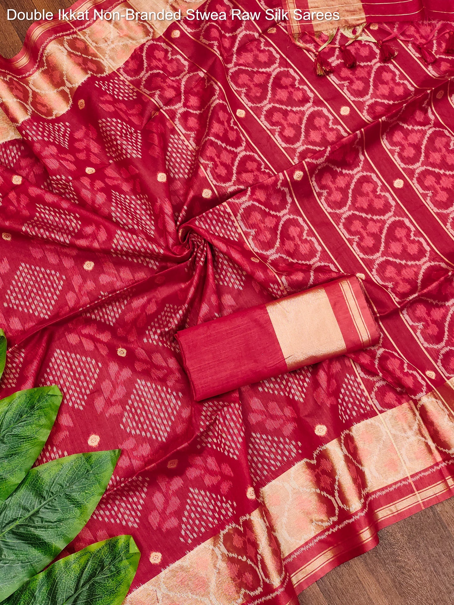 Double Ikkat Non-Branded Stwea Raw Silk Sarees