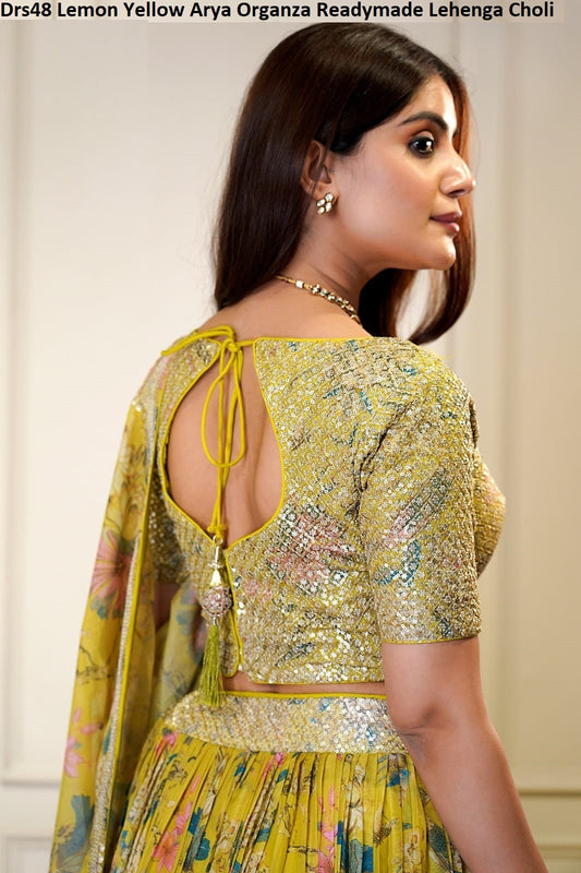 Drs48 Lemon Yellow Arya Organza Readymade Lehenga Choli