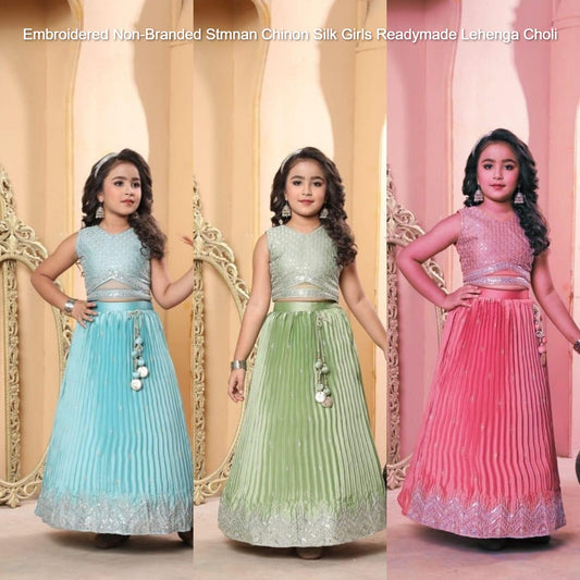 Embroidered Non-Branded Stmnan Chinon Silk Girls Readymade Lehenga Choli