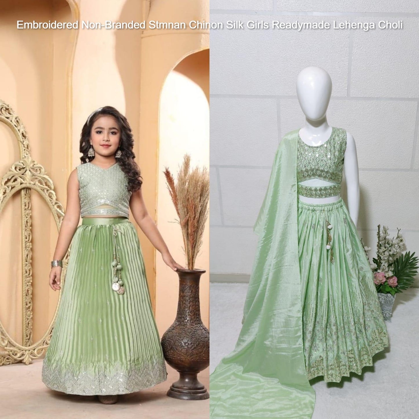 Embroidered Non-Branded Stmnan Chinon Silk Girls Readymade Lehenga Choli