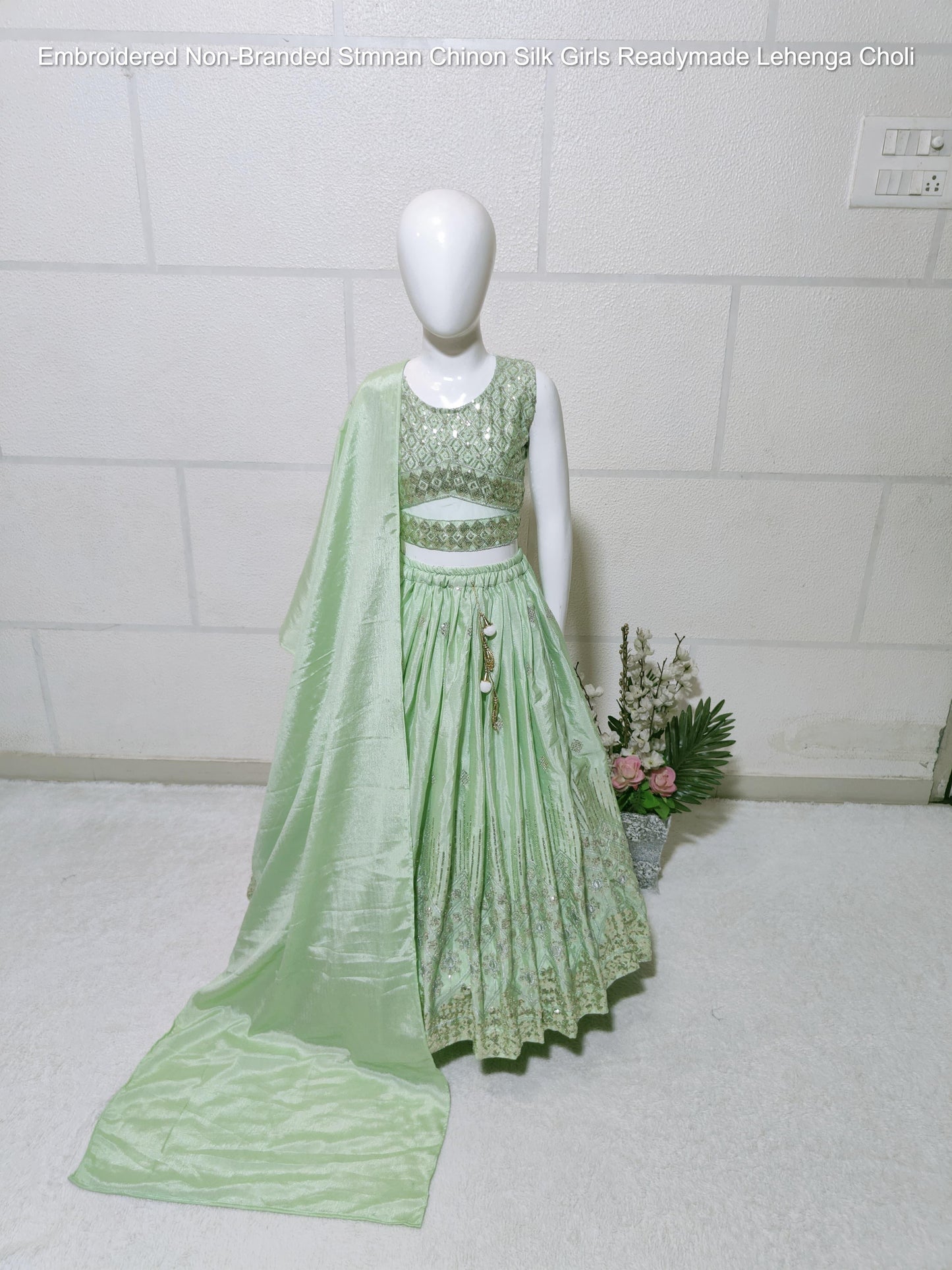 Embroidered Non-Branded Stmnan Chinon Silk Girls Readymade Lehenga Choli