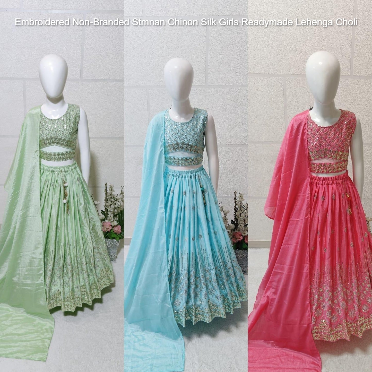 Embroidered Non-Branded Stmnan Chinon Silk Girls Readymade Lehenga Choli