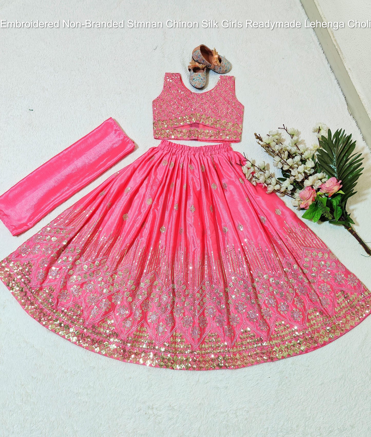 Embroidered Non-Branded Stmnan Chinon Silk Girls Readymade Lehenga Choli