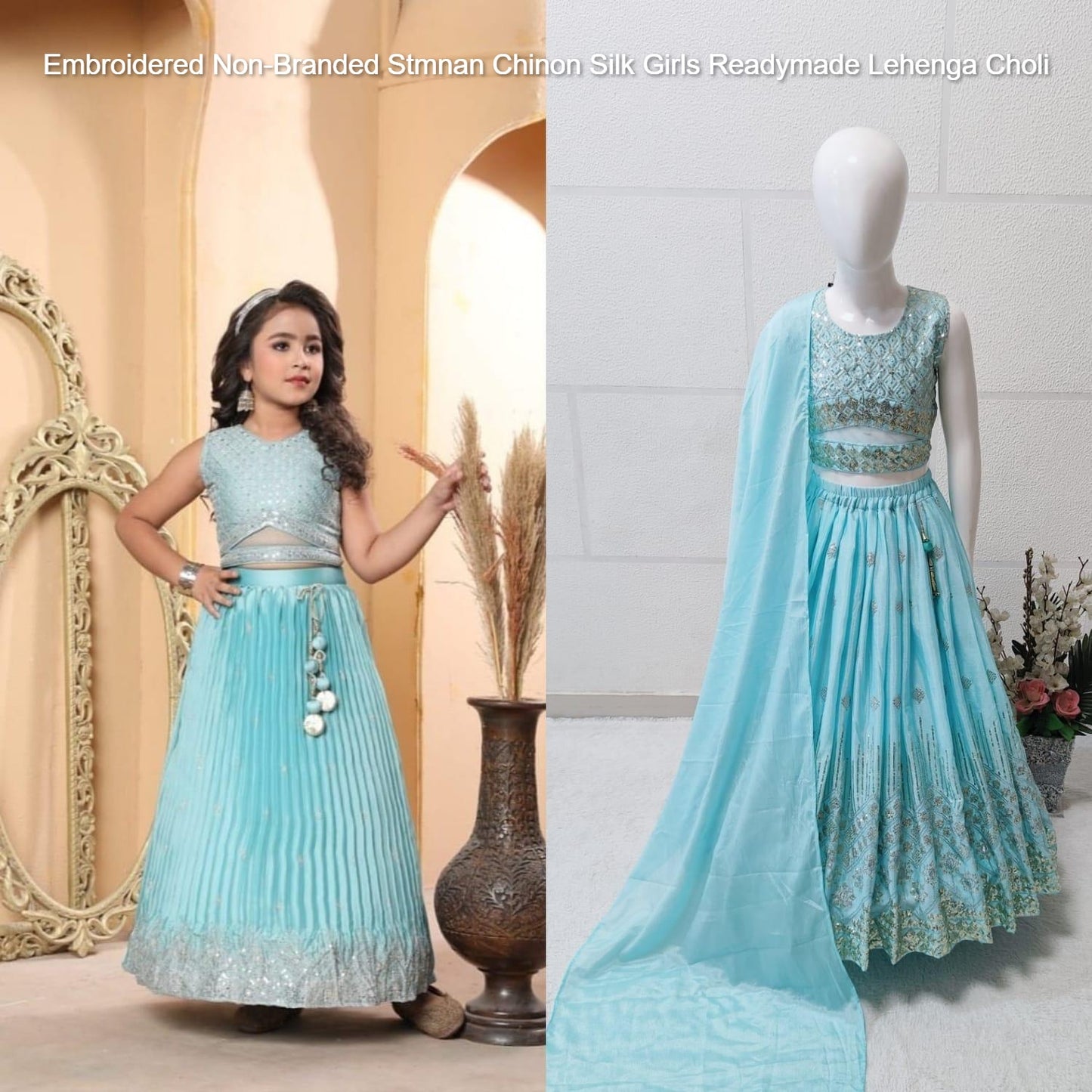 Embroidered Non-Branded Stmnan Chinon Silk Girls Readymade Lehenga Choli