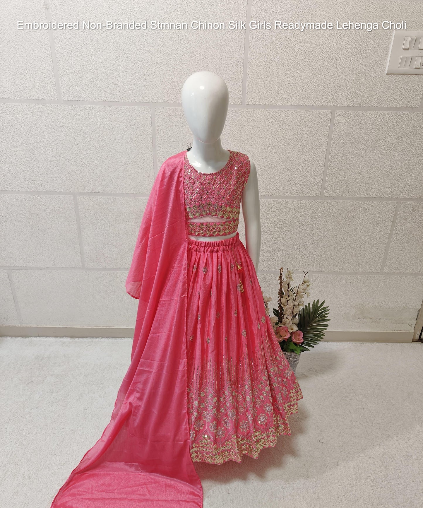 Embroidered Non-Branded Stmnan Chinon Silk Girls Readymade Lehenga Choli