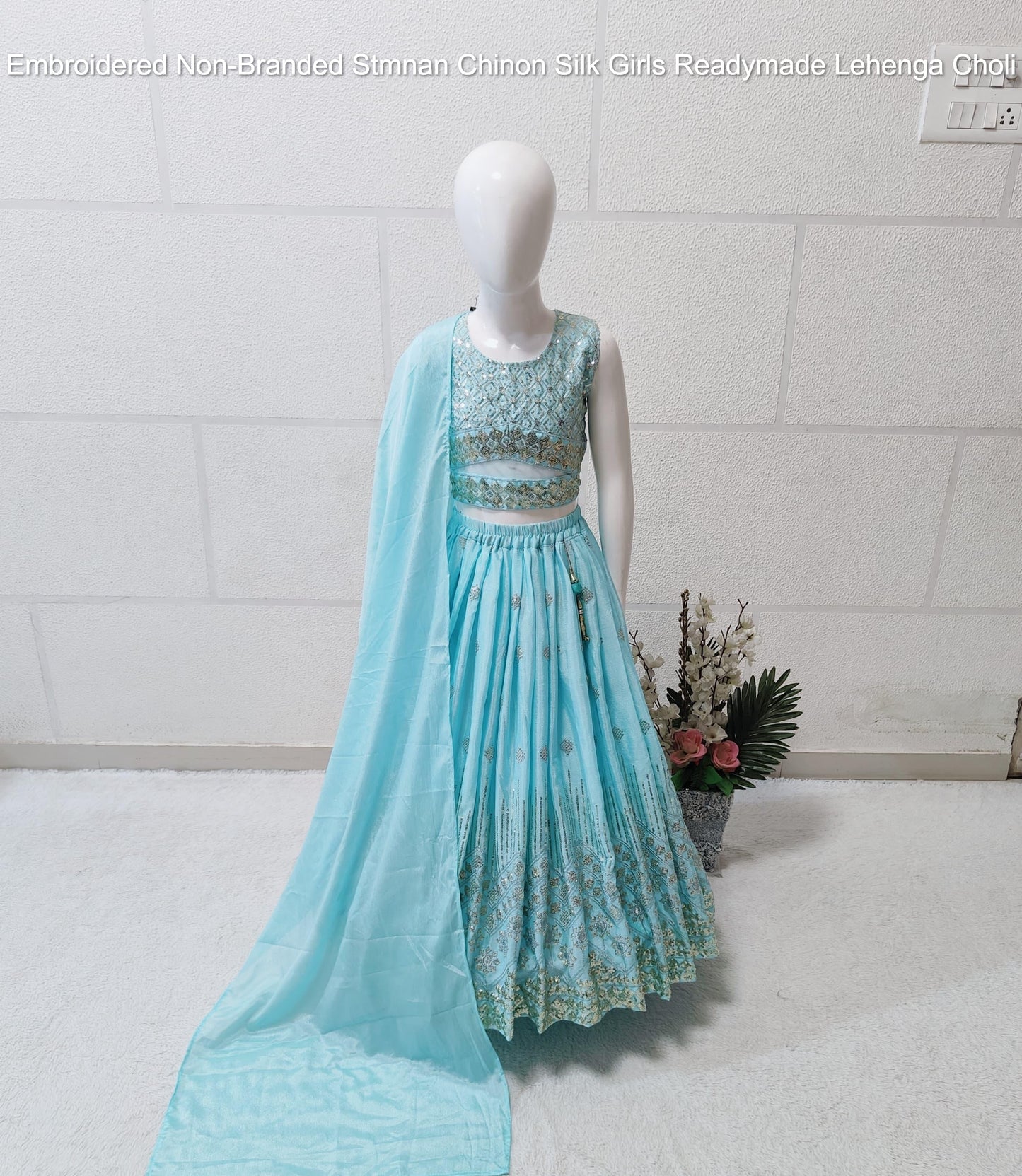 Embroidered Non-Branded Stmnan Chinon Silk Girls Readymade Lehenga Choli
