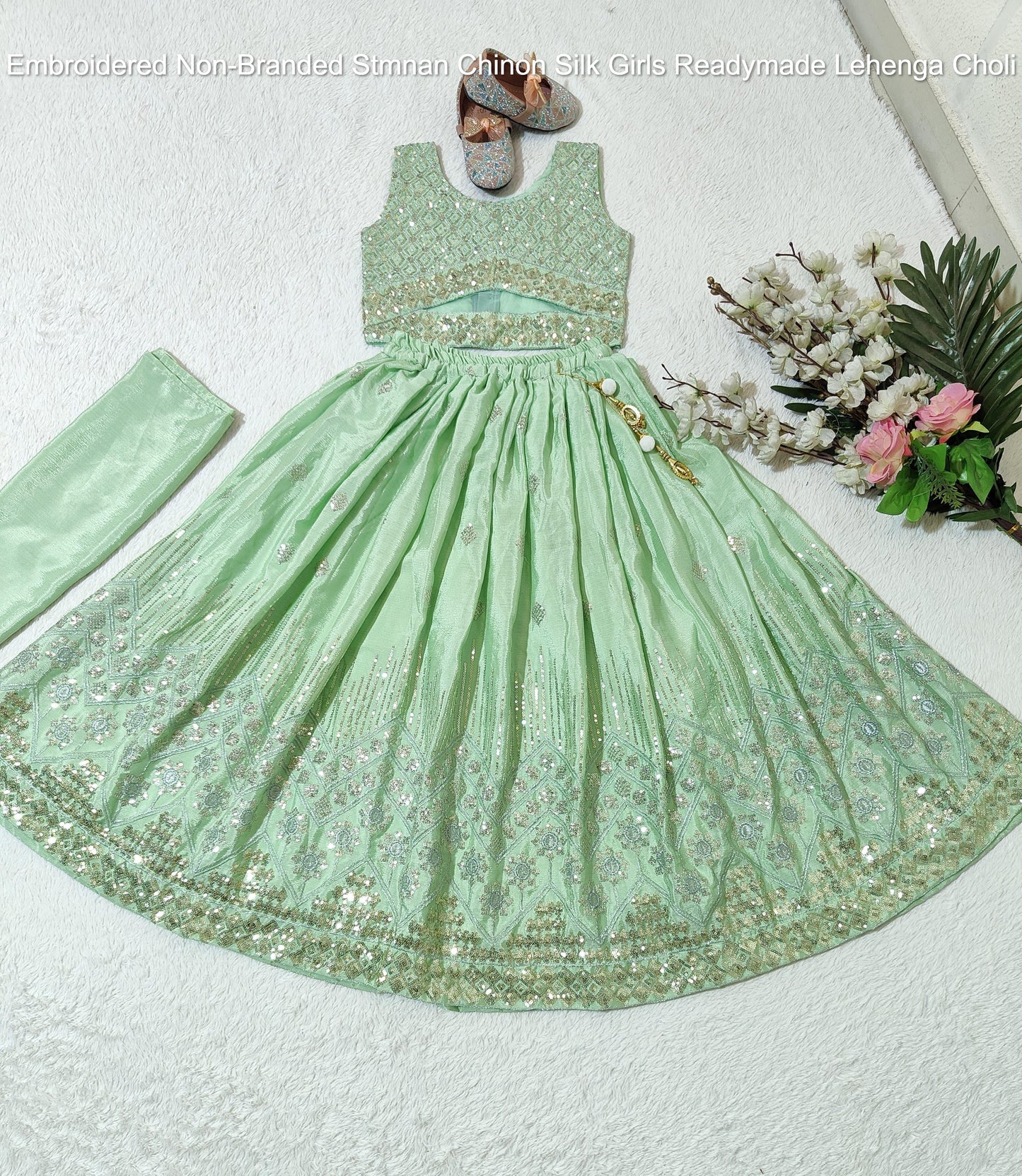 Embroidered Non-Branded Stmnan Chinon Silk Girls Readymade Lehenga Choli