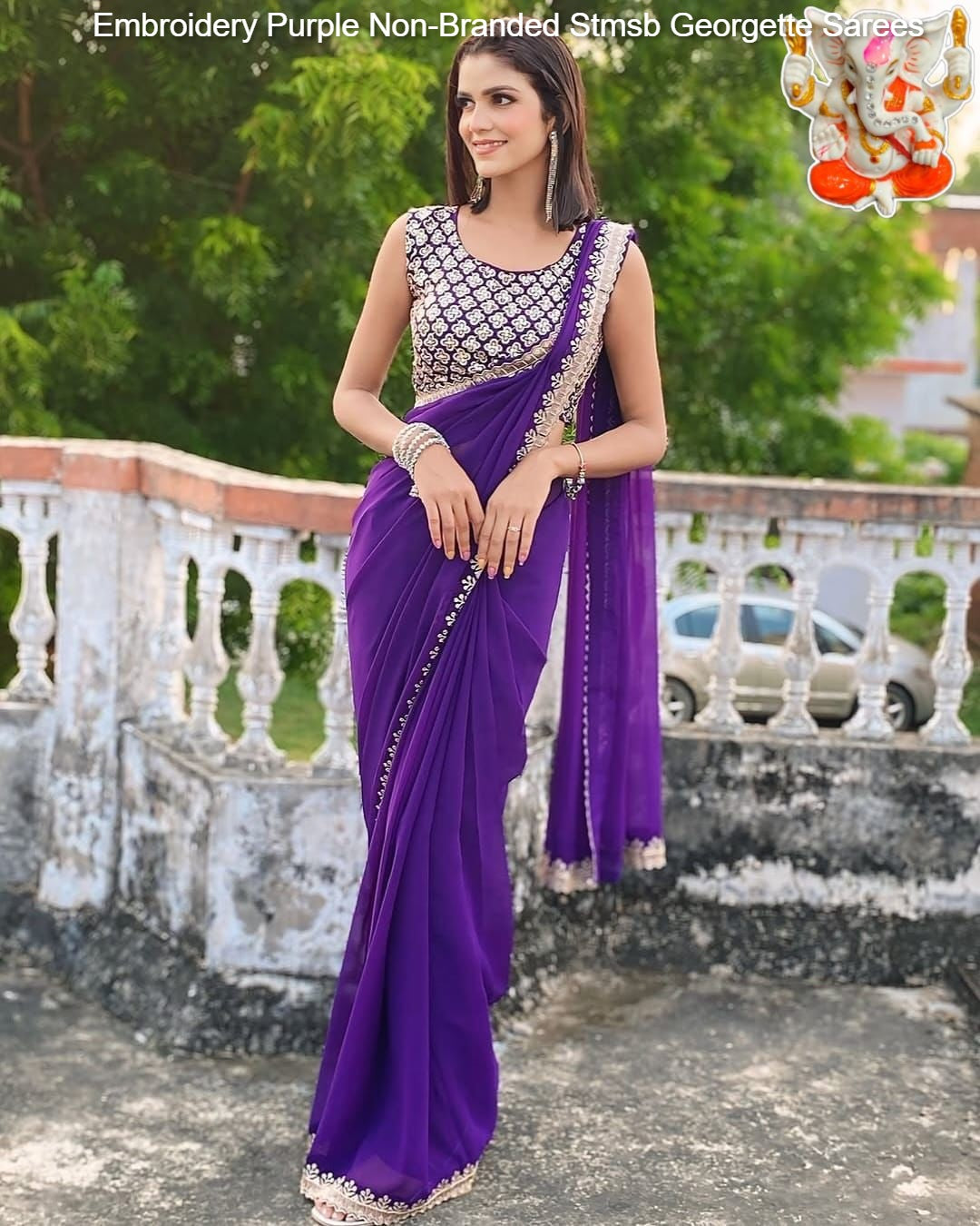 Embroidery Purple Non-Branded Stmsb Georgette Sarees
