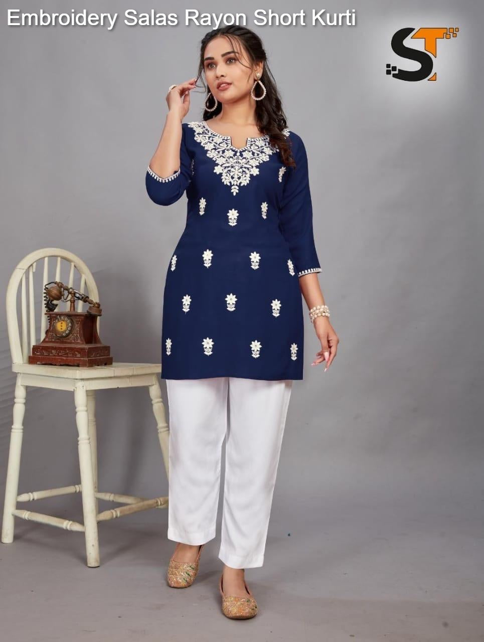 Embroidery Salas Rayon Short Kurti