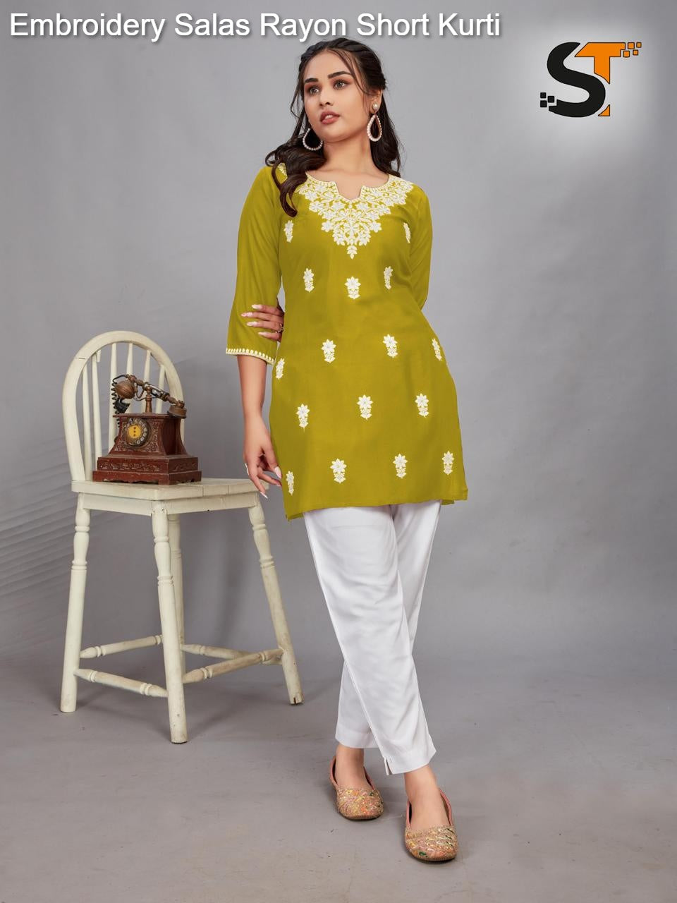 Embroidery Salas Rayon Short Kurti