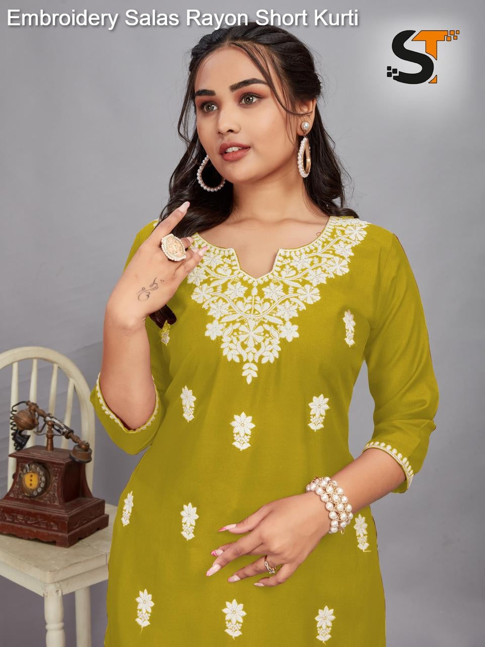 Embroidery Salas Rayon Short Kurti
