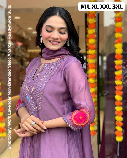 Embroidery Work Lavender Non-Branded Stscc Anarkali Readymade Suits