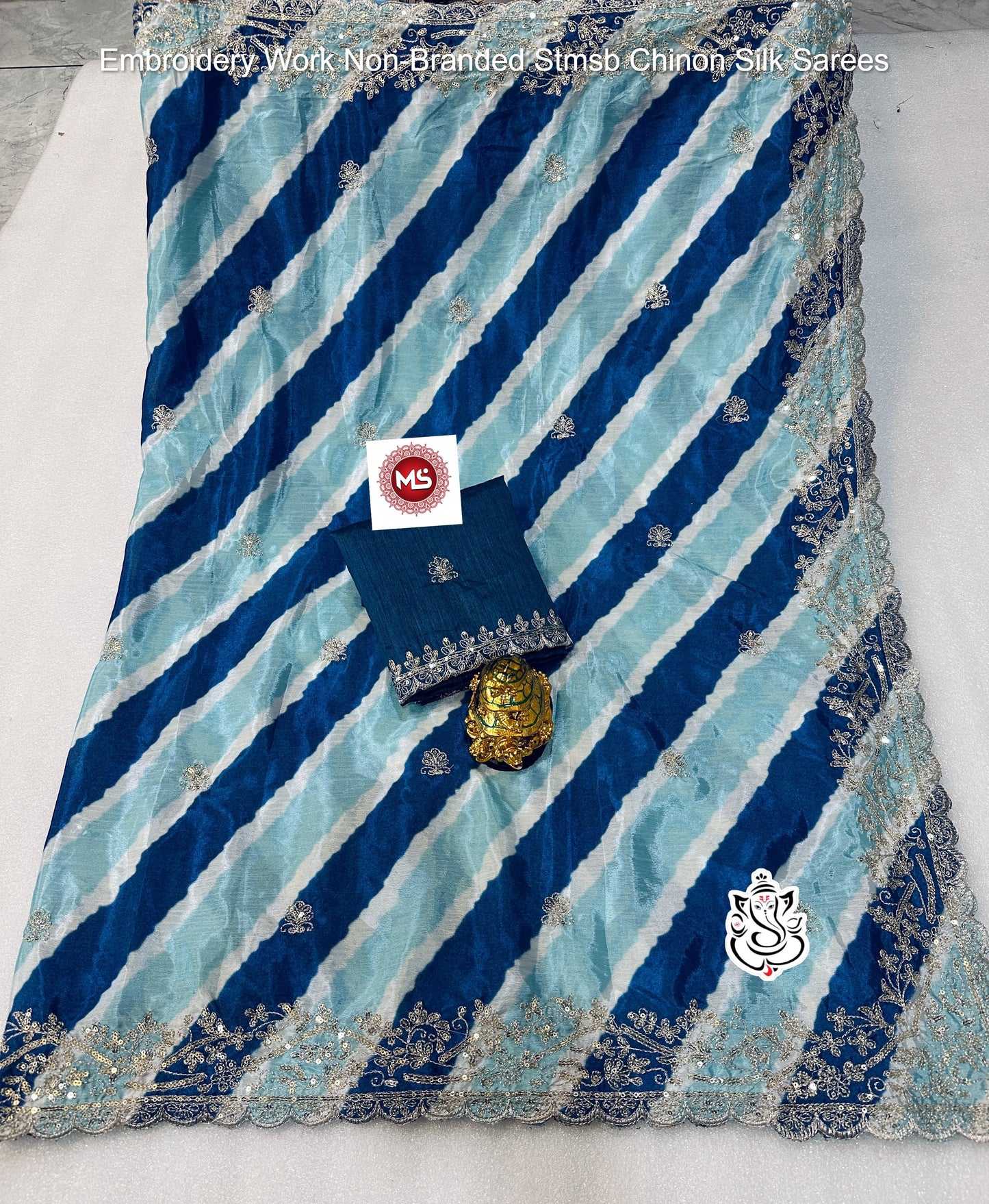 Embroidery Work Non-Branded Stmsb Chinon Silk Sarees