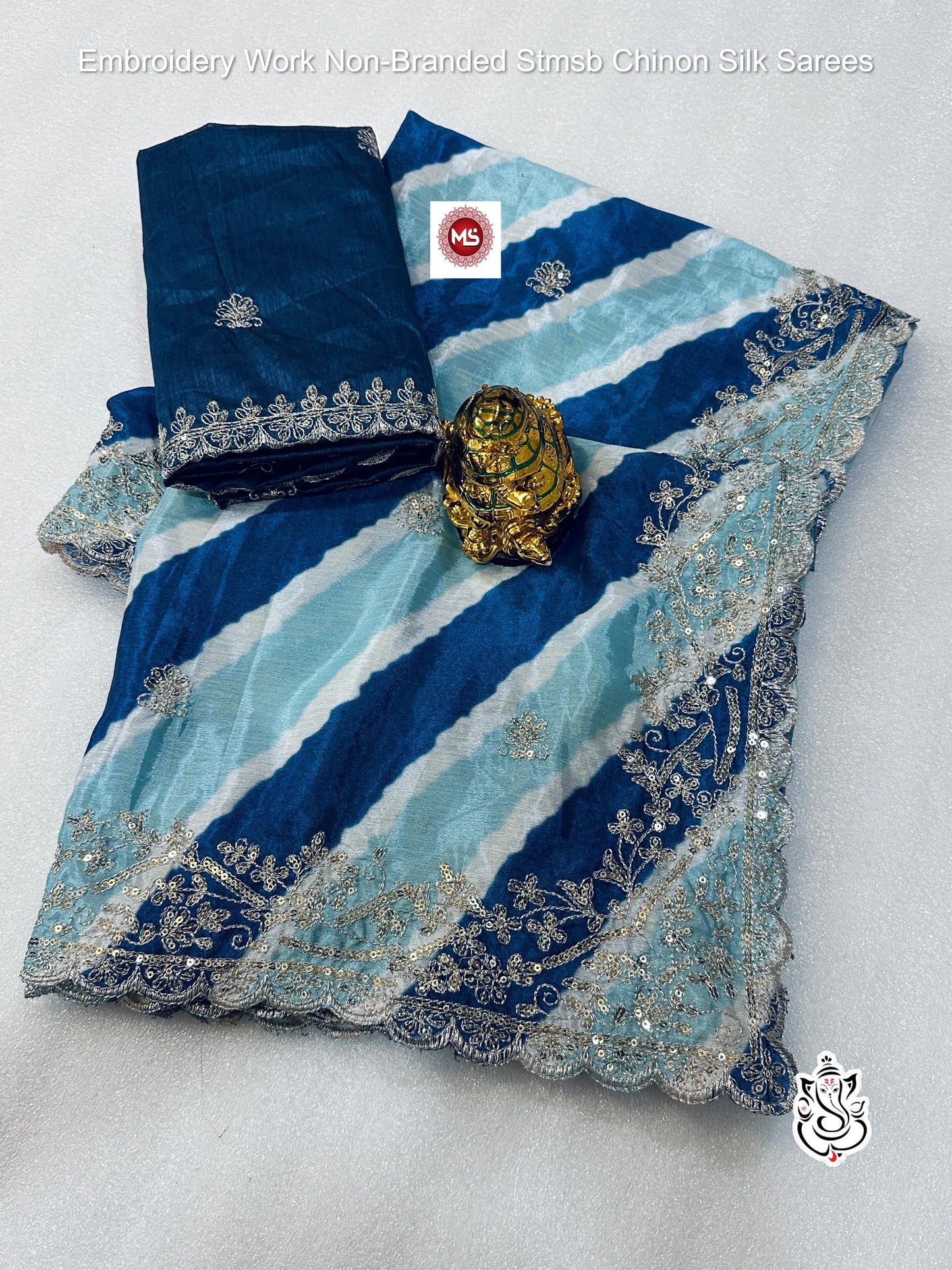 Embroidery Work Non-Branded Stmsb Chinon Silk Sarees