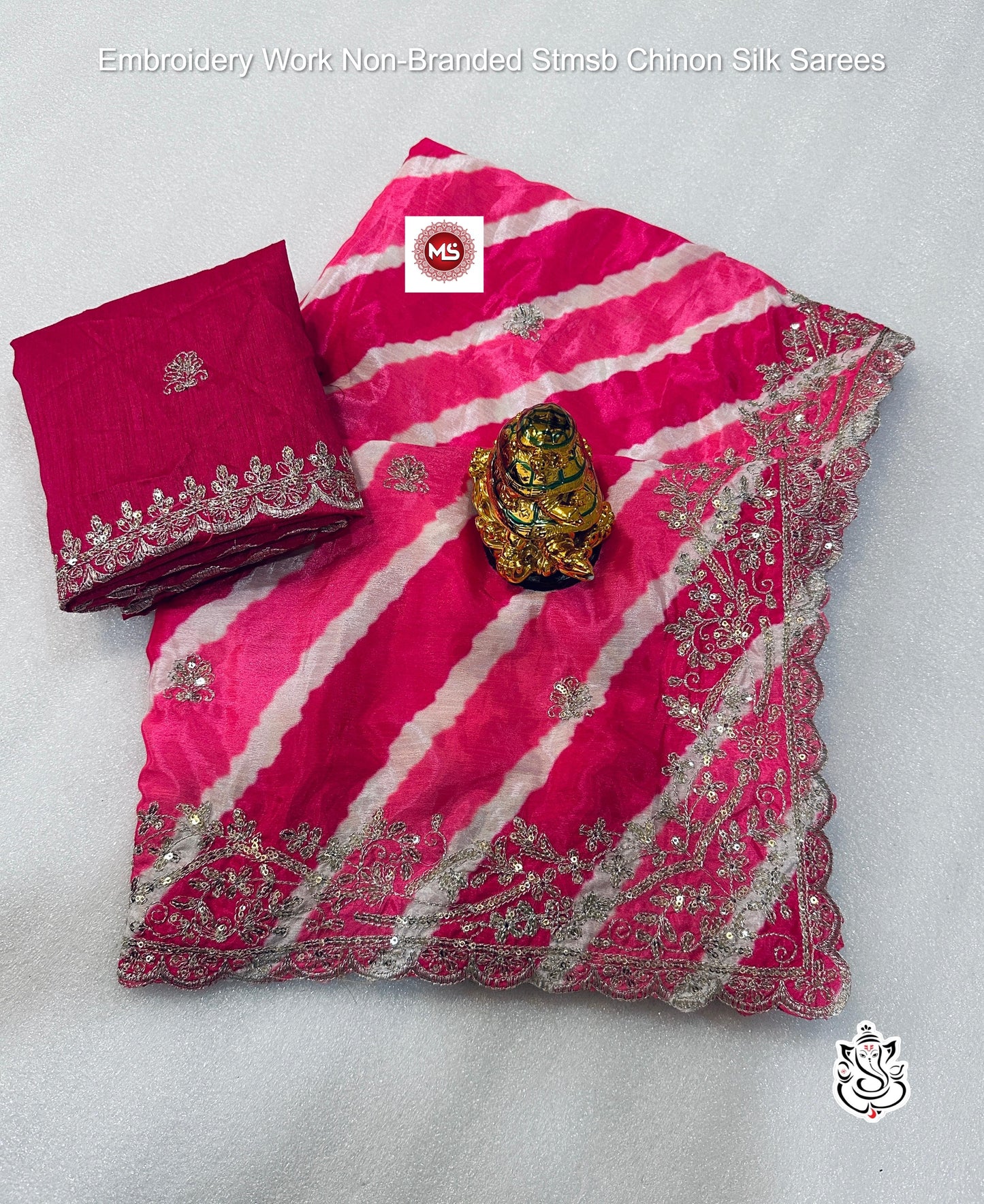 Embroidery Work Non-Branded Stmsb Chinon Silk Sarees