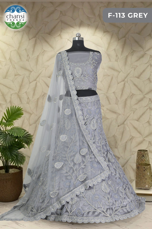 F-113 Grey Chansi Trendz Butterfly Net Lehenga Choli