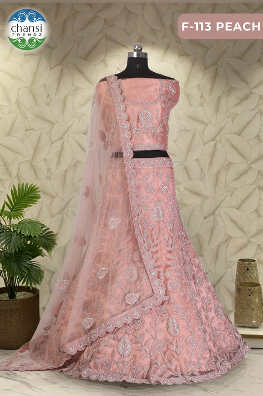 F-113 Peach Chansi Trendz Butterfly Net Lehenga Choli