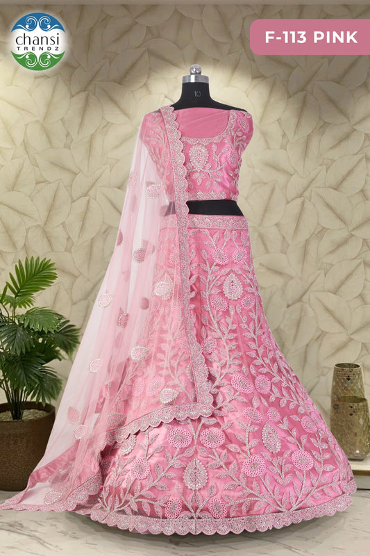 F-113 Pink Chansi Trendz Butterfly Net Lehenga Choli