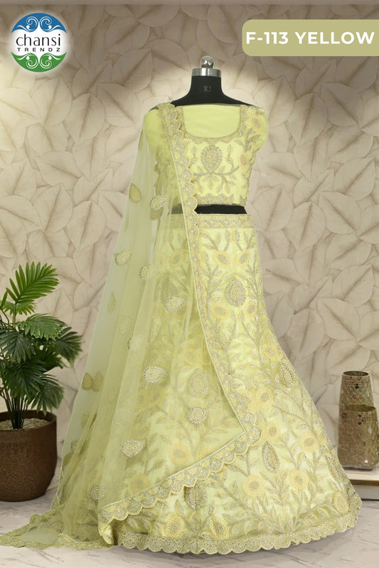 F-113 Yellow Chansi Trendz Butterfly Net Lehenga Choli