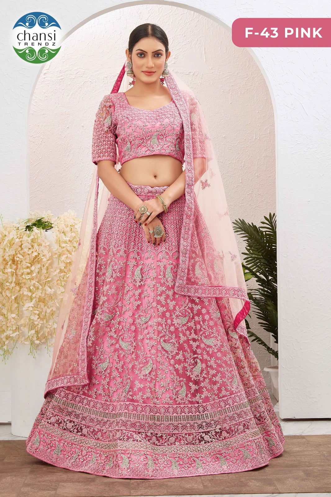 F-43 Pink Chansi Trendz Butterfly Net Lehenga Choli