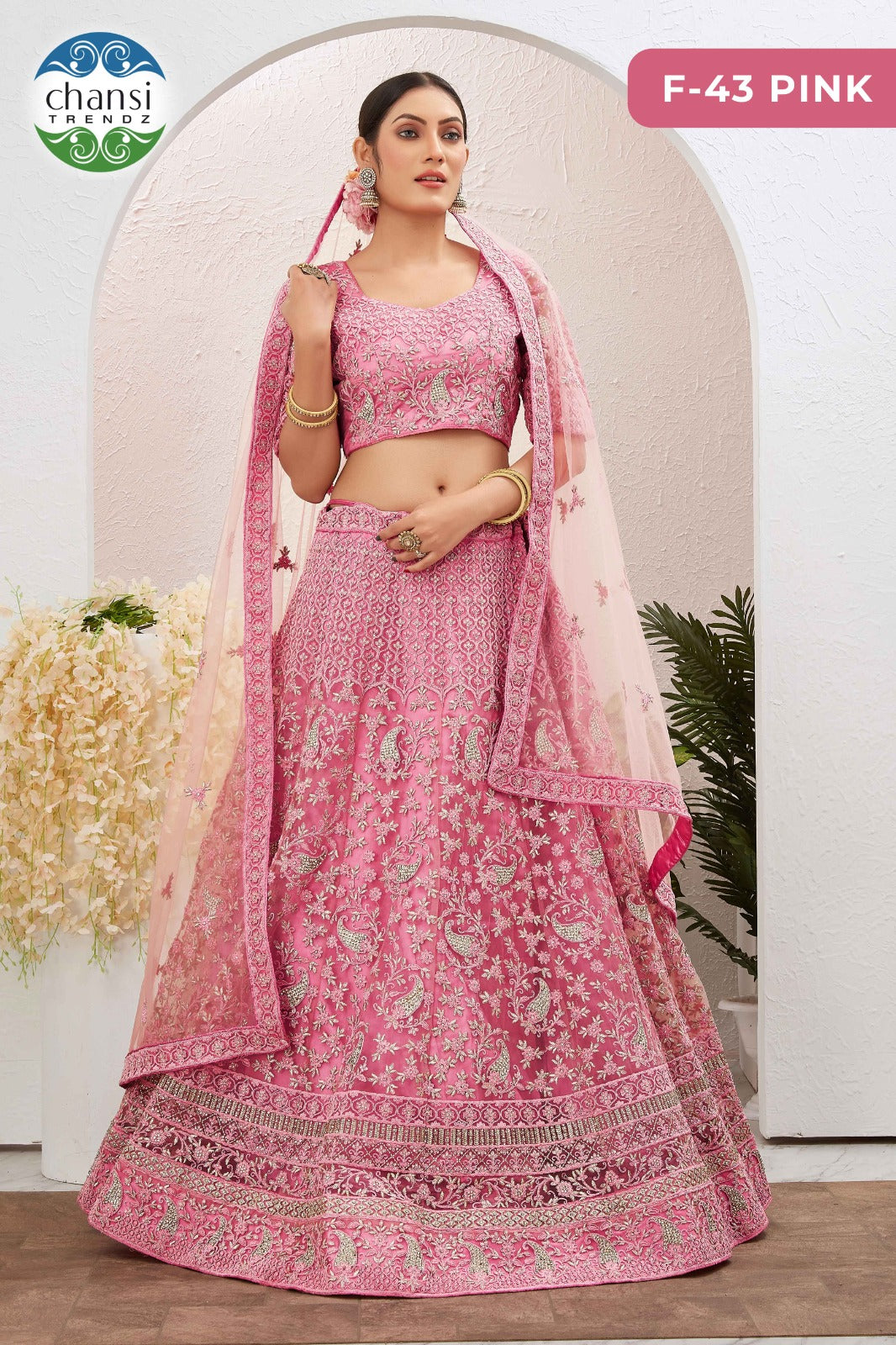 F-43 Pink Chansi Trendz Butterfly Net Lehenga Choli