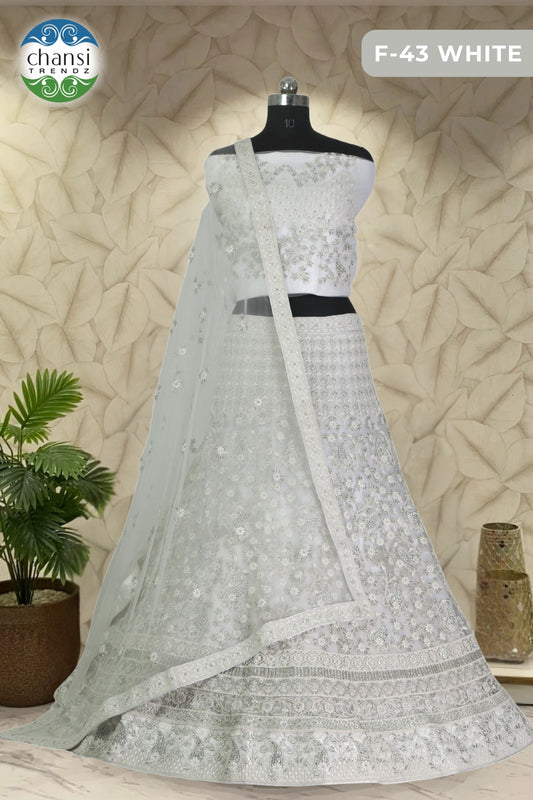 F-43 White Chansi Trendz Butterfly Net Lehenga Choli