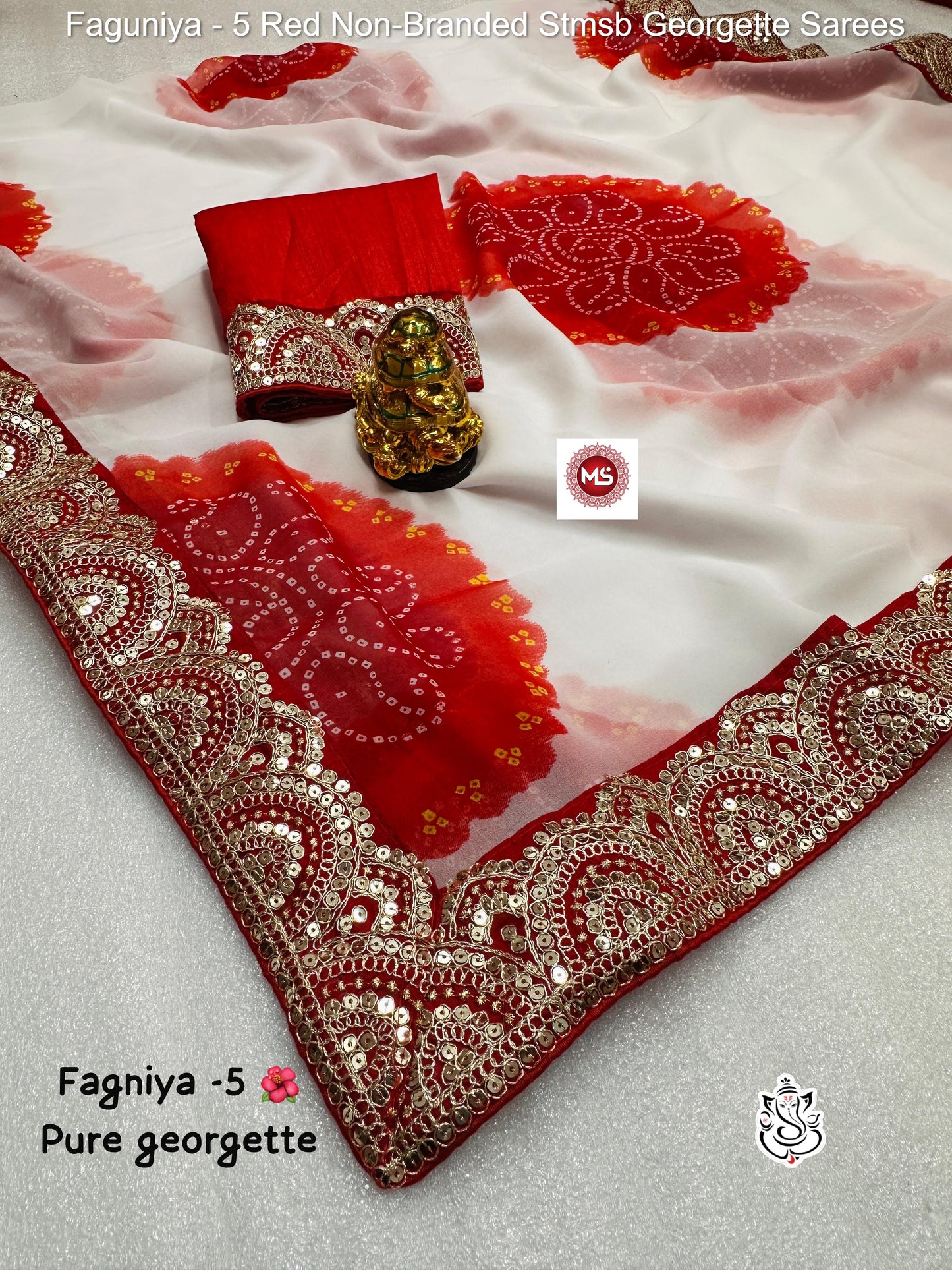 Faguniya - 5 Red Non-Branded Stmsb Georgette Sarees