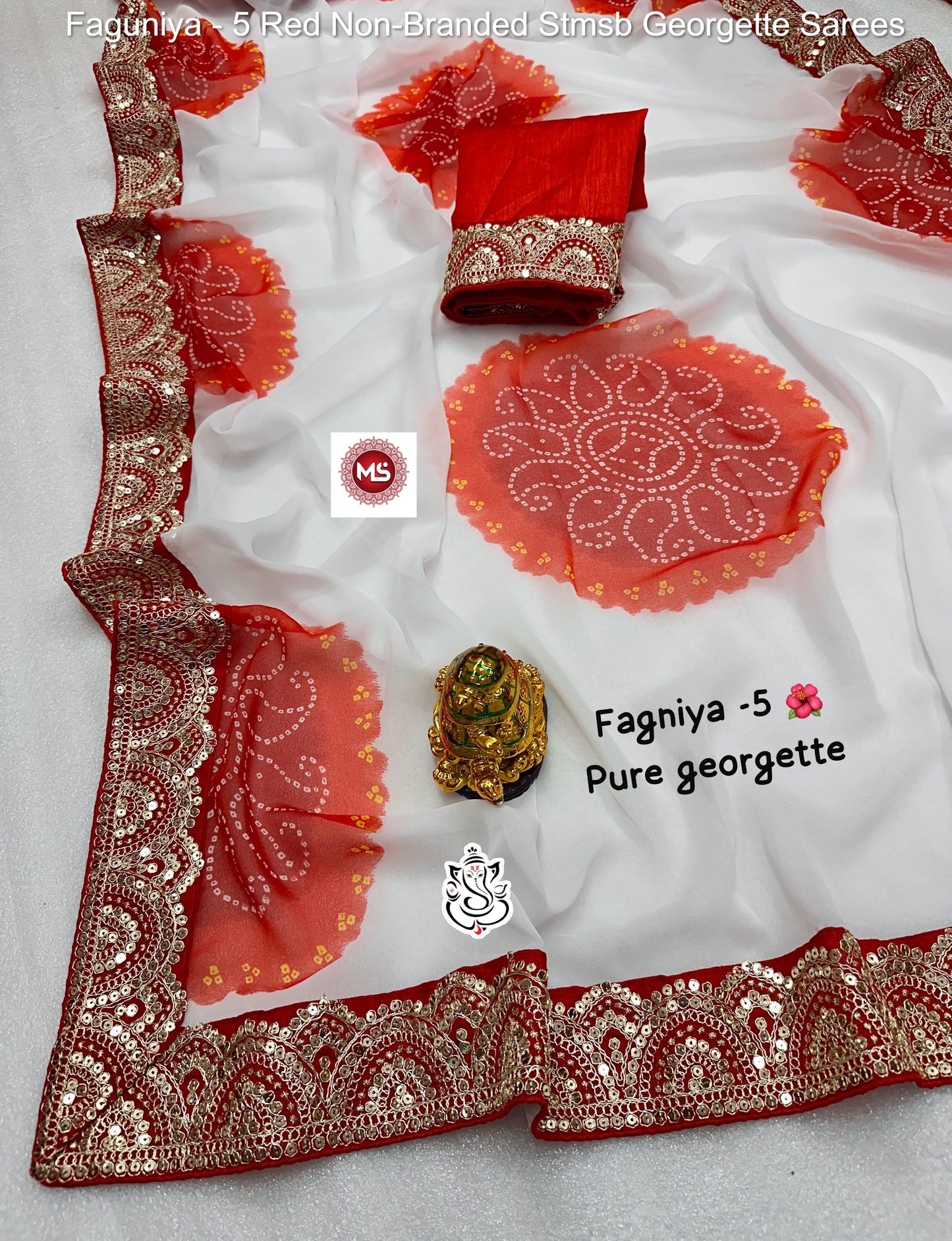 Faguniya - 5 Red Non-Branded Stmsb Georgette Sarees