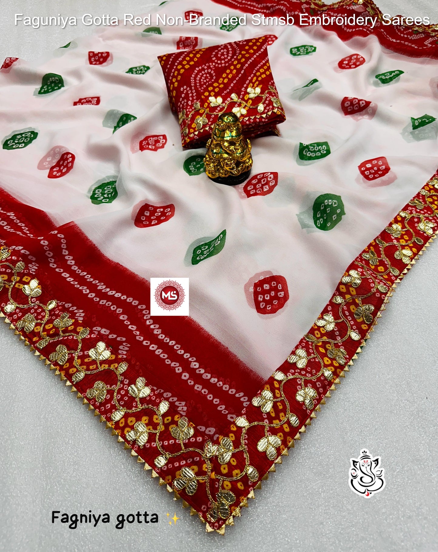 Faguniya Gotta Red Non-Branded Stmsb Embroidery Sarees