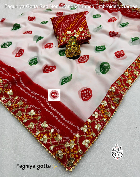 Faguniya Gotta Red Non-Branded Stmsb Embroidery Sarees