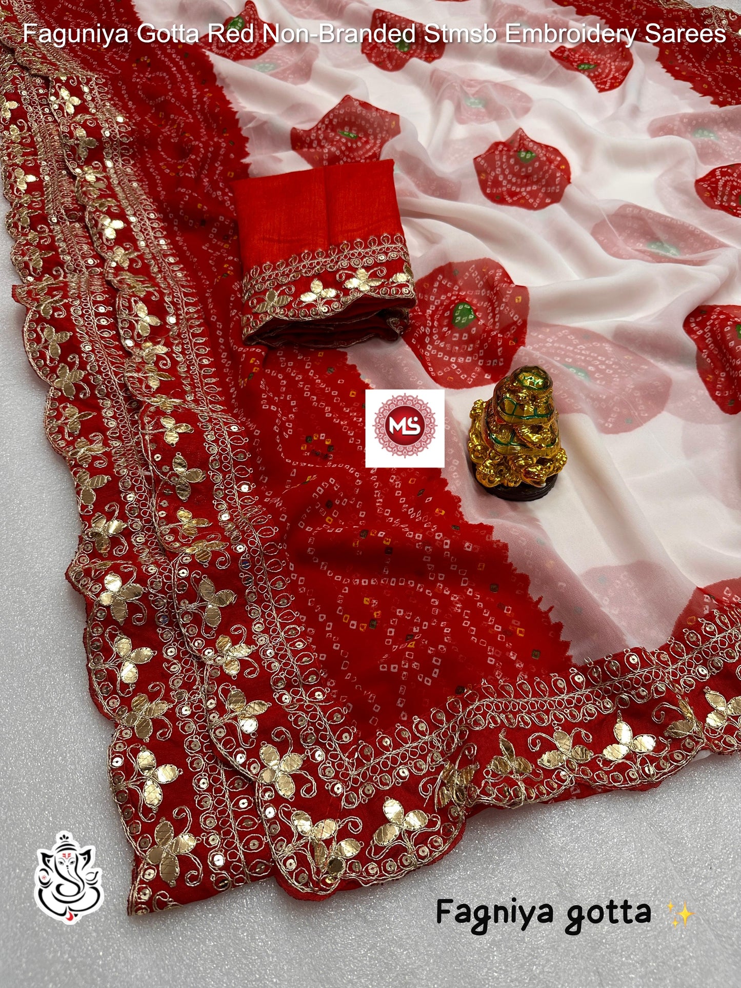 Faguniya Gotta Red Non-Branded Stmsb Embroidery Sarees