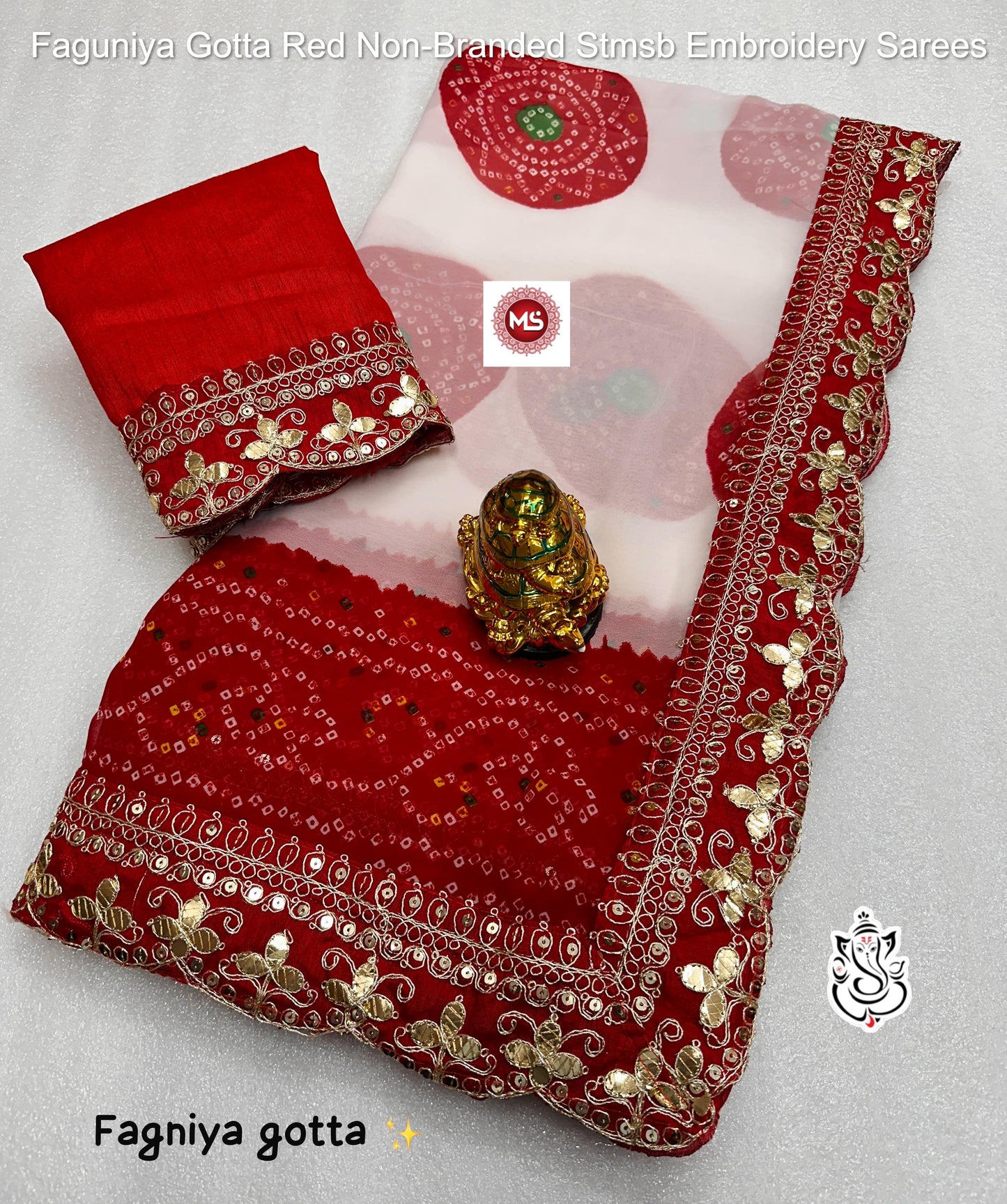 Faguniya Gotta Red Non-Branded Stmsb Embroidery Sarees