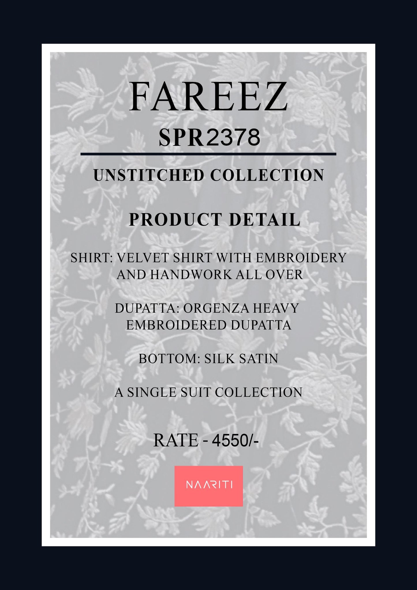 Fareez 2378 Naariti Velvet Unstitched Suits