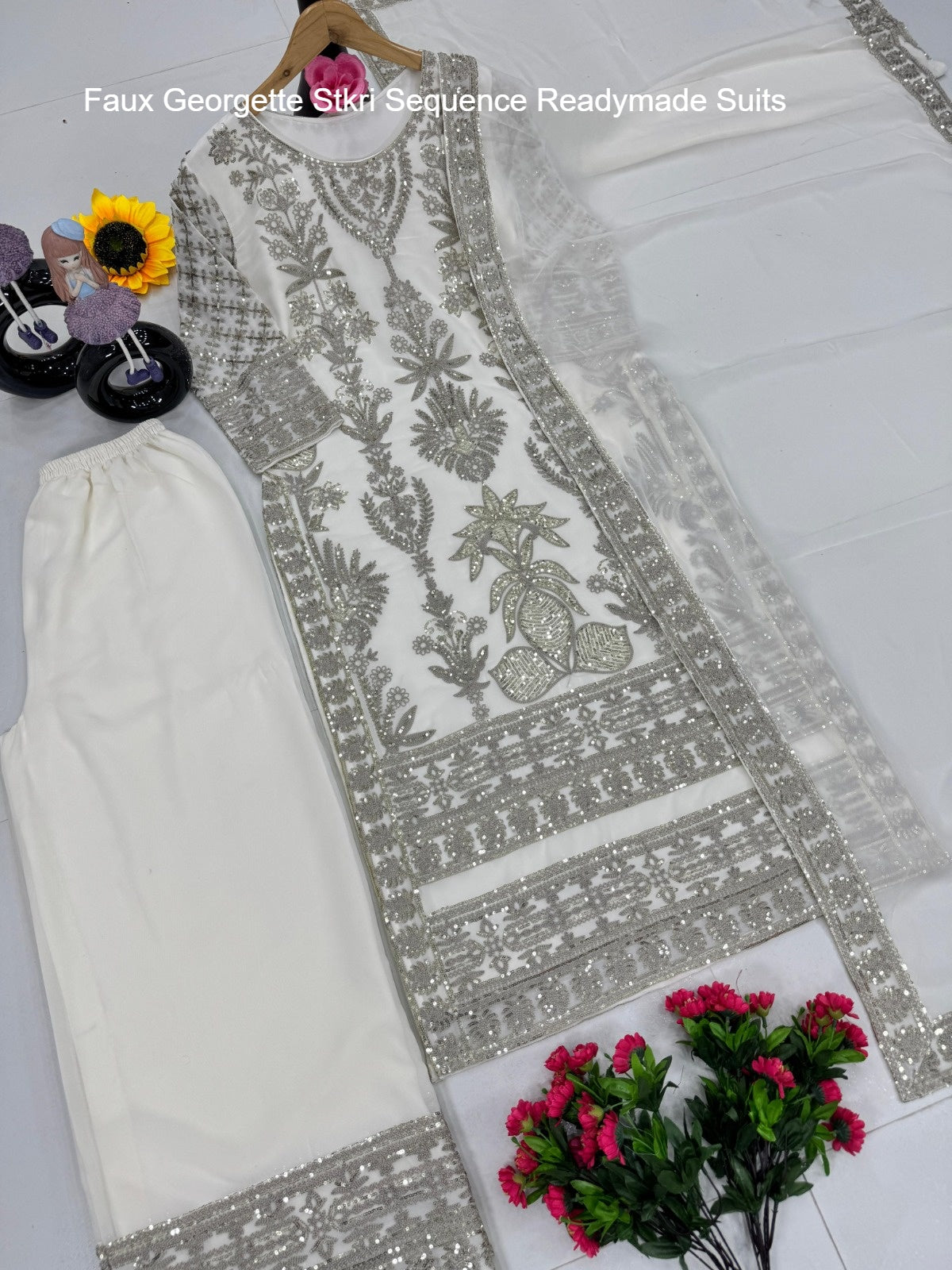 Faux Georgette Stkri Sequence Readymade Suits