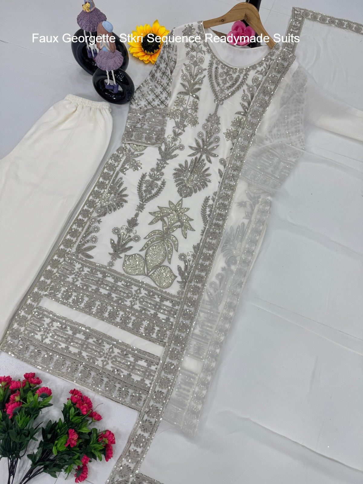 Faux Georgette Stkri Sequence Readymade Suits